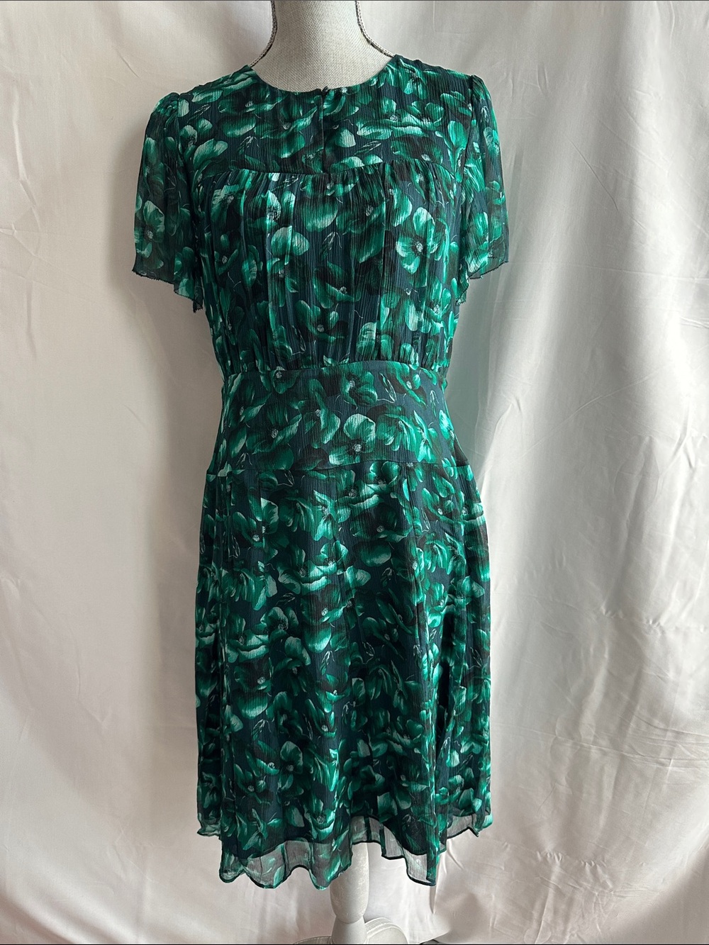 J. Crew Collection Dark Green Silk Floral-Print Midi Dress